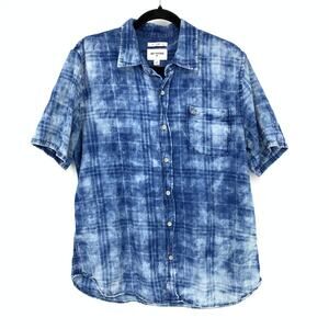 True Religion Slim Fit Plaid Shirt Mens Large Blue Short Sleeve Button Up